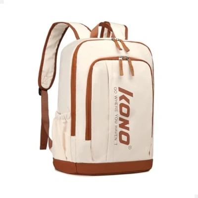 Afbeelding van Kono Schoolrugzak voor dames, Casual reizen, schooltassen 35 cm laptoprugzak tienermeisjes, lichtgewicht rugzak, boekentas, universiteitsjongens, mannen, werk, dagrugzak, Beige, L,
