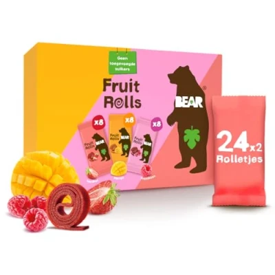 Afbeelding van BEAR Fruit Rolls Variatie Pakket 100% Natuurlijke Ingrediënten Zonder Toegevoegde Suikers Lunchbox Snacks voor Kinderen &amp; Volwassenen 24 Zakjes x 20g 480g
