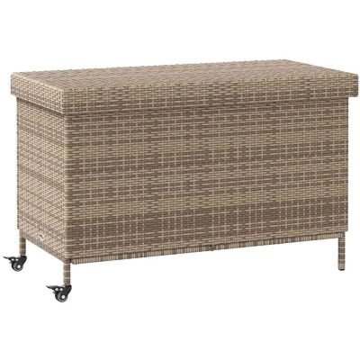 Afbeelding van vidaXL Tuinbox met wielen 110x55x73 cm poly rattan grijs