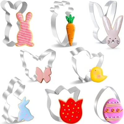 Afbeelding van BELSVOR Set van 8 uitsteekvormen voor Pasen, uitsteekvormpjes roestvrij staal, decoratie koekjes, cake, gebak, koekjessnijders stuks