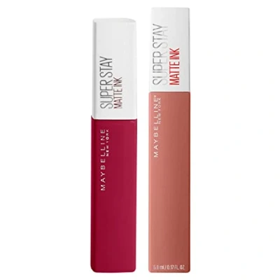 Afbeelding van Maybelline New York SuperStay Matte Ink Lippenkleur met dekkend effect, intensieve kleur precisie applicator punt, make upkit 2 lippenstiften 115 founder en 65 seductress