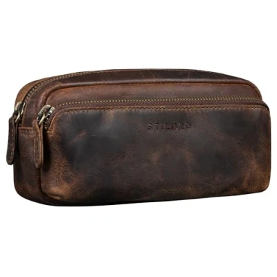 Afbeelding van STILORD Melissa Grote pennenetui, vintage leren etui, ideaal als tasorganizer, make uptas van echt leer, Soria Bruin, M, Toilettas