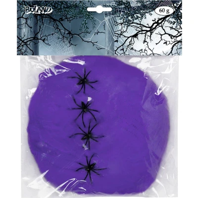 Afbeelding van Boland decoratie spinnenweb/spinrag met spinnen 60 gram paars Halloween/horror versiering Feestdecoratievoorwerp