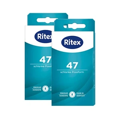 Afbeelding van Ritex 47 condooms, klein condoom, veilig gevoel door een stevigere pasvorm, 16 stuks, Made in Germany