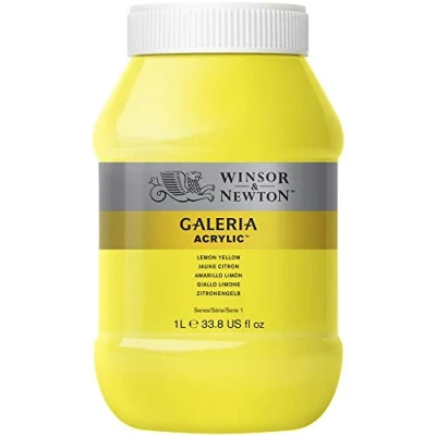 Afbeelding van Winsor &amp; Newton 2154346 Galeria acrylverf, hoge pigmentatie, lichtecht en verouderingsbestendig, romige vloeiende consistentie 1 Liter Pot, Lemon Yellow