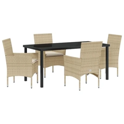 Afbeelding van vidaXL 5 Delige Tuin Eetset met Kussens Beige Poly Rattan