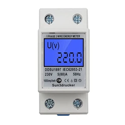 Afbeelding van LCD digitale stroommeter wisselstroommeter DIN rail KWH teller 5 (80) A 1 fase 2 polige 2P