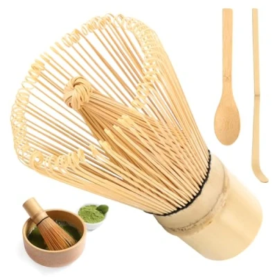 Afbeelding van matcha set, traditionele ELEPRUC Chasen met 100 stokjes, garde van natuurlijk bamboe, (Chasen), lepel (chashaku), lepel, voor een kopje groene thee