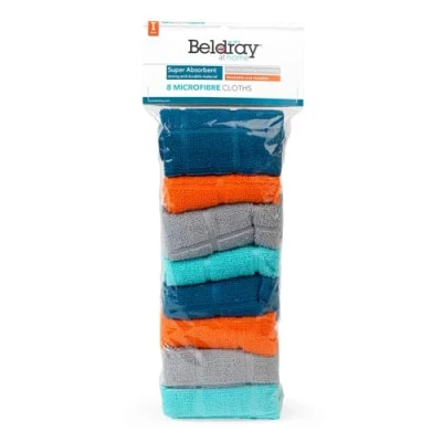 Afbeelding van Beldray LA066374EU Microfibre Cleaning Dusting Cloths, 8 Pack, Washable &amp; Reusable, Assorted Colours, Ideal For Collecting Any Dirt Dust, Perfect Kitchens Bathrooms, Super Absorbent