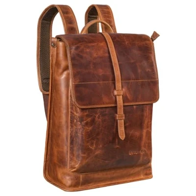 Afbeelding van STILORD &#039;Foster&#039; Lederen Rugzak Grote Fiets Vintage Laptop Tas Business Werk voor Mannen Vrouwen Echt Leder, Kleur:kara cognac