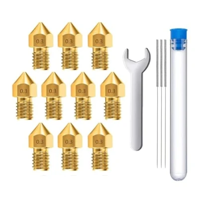 Afbeelding van MMOBIEL 10 stuks 0.3mm Messing MK8 3D Printer Nozzles Extruder Incl. 3 reinigingsnaalden
