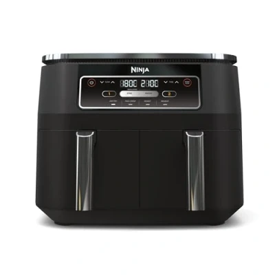 Afbeelding van Ninja Foodi Dual Zone Digital Airfryer, 2 Lades, 7,6 L, 4 in 1, Gebruikt Geen Olie, Airfry, Max Crisp, Braden, Opwarmen, Antiaanbak, Vaatwasmachinebestendige Korven en Crispplaten, Zwart AF200EU