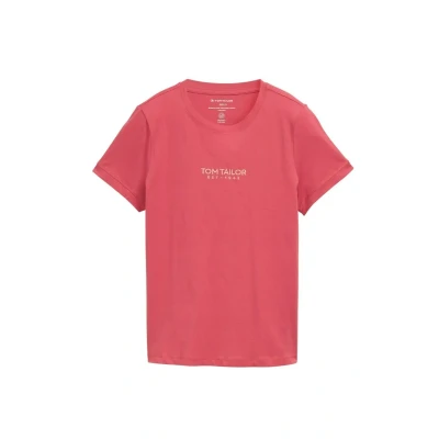 Afbeelding van TOM Tailor LOGO Embroidery Tshirt print, Dames, Maat: Medium, Berry red