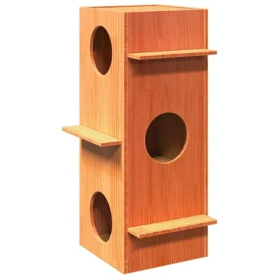 Afbeelding van Kattenhuis 43x43x90 cm massief grenenhout wasbruin