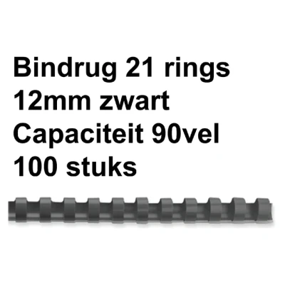 Afbeelding van Bindrug Fellowes 12mm 21rings A4 zwart 100stuks