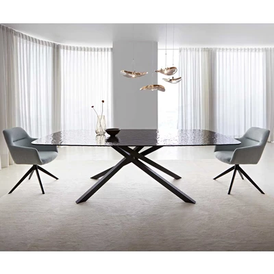 Afbeelding van Eetkamertafel Edge Boot Glas smelten rokerig zwart 3D Relief 240x120 kruisframe rechthoek