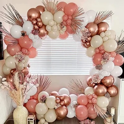 Afbeelding van roze ballonboog kit, 152 stuks roségouden ballonslinger kit met zandwitte ballonnen, naakt witte ballonnen voor meisjes vrouwen verjaardagsfeestdecoraties, babyshower, bruiloft, bruidsdouche,