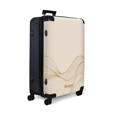 Afbeelding van NoBoringSuitcases.com® Koffer groot Reiskoffer lichtgewicht Beige met abstracte golvende lijnen Rolkoffer 4 wielen Grote trolley XL 98 liter bagage