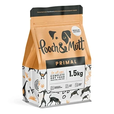 Afbeelding van Primal Graanvrij droog hondenvoer van Pooch &amp; Mutt , smaak zalm, lamsvlees, kip en struisvogel (brokjes normale grootte), 1,5 kg (verpakking kan variëren)