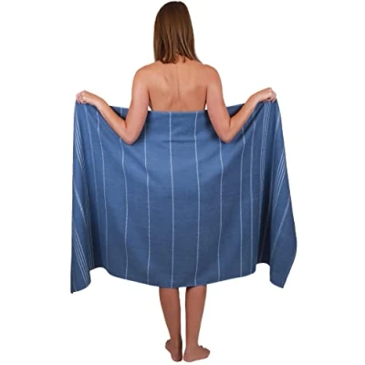 Afbeelding van Betz Badhanddoek XXL strandlaken Lines 100% katoen grootte 90 x 180 cm kleur blauw