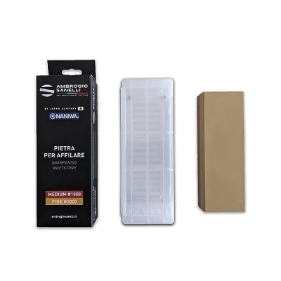 Afbeelding van Sanelli Ambrogio, Naniwa Basic Stone 2 in 1 combi messenslijper, gemiddelde korrel #1000 en voor afwerking #3000, ideaal normale messen, Made Japan