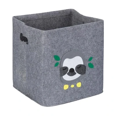 Afbeelding van Relaxdays opbergmand kinderkamer vilten opberger met handgrepen dierenprint grijs luiaard