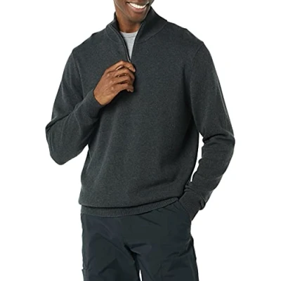 Afbeelding van Amazon Essentials Heren 100% katoenen trui met kwartrits Charcoal Heather, M