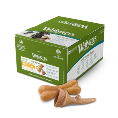 Afbeelding van WHIMZEES by Wellness Variëteitenbox, bezette tandtraktaties voor middelgrote honden (12 18 kg), volledig natuurlijk, 40 stuks, maat M
