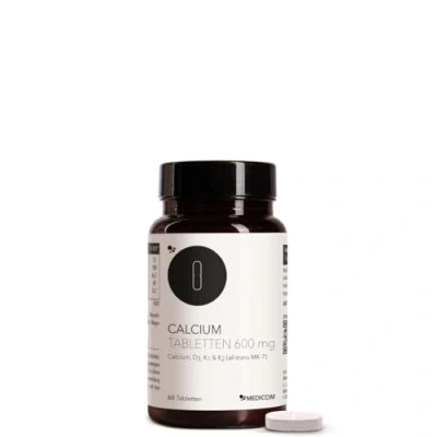 Afbeelding van Medicom Calcium, calciumtabletten 600 mg, met vitamine D3, K1 en K2, ideaal voor botten immuunsysteem 60 tabletten