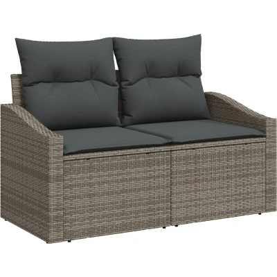 Afbeelding van vidaXL 7 delige Tuin Sofa Set met Kussens Grijs Poly Riet Acacia