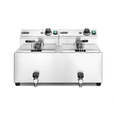 Afbeelding van Hendi Friteuse Mastercook met aftapkraan 2 x 8 l, RVS, 51,5(b)x60,5(d)x35(h)cm, 209301