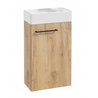 Afbeelding van Deftrans Domodomo Badkamerkast met wastafel, 40 x 60 21,3 cm, keramische wastafelset, wandkast voor kleine badkamer (hout zonder wastafelarmatuur)