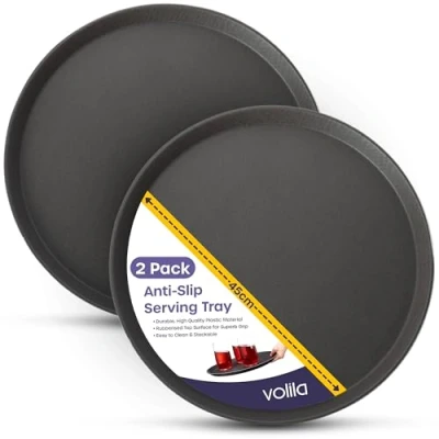 Afbeelding van Rond Zwart Dienblad met Antislip Oppervlak en Hoge Rand voor Thuis in de Horeca (2 Stuks Diameter: 45cm)
