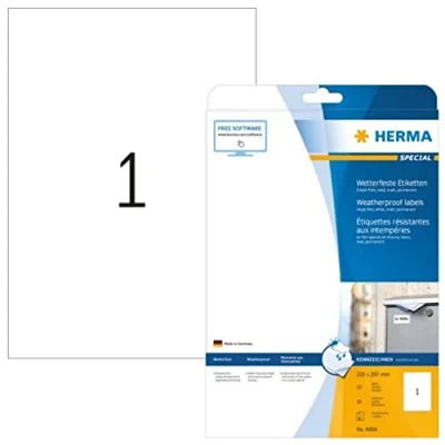 Afbeelding van HERMA 4866 weerbest folielabels voor inkjetprinters A4 (210 x 297 mm, 10 velles, folie, mat) zelfklevend, bedrukbaar, permanente klevende stickers, etiketten printer, wit