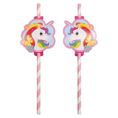Afbeelding van Rietjes Eenhoorn Regenboog papier 8 stuks