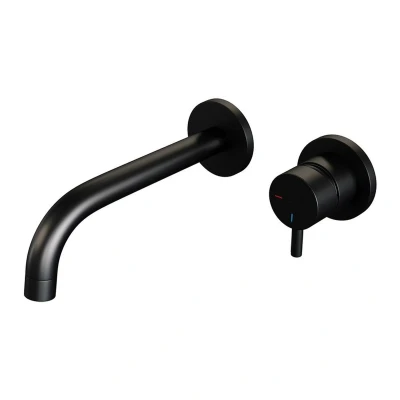 Afbeelding van Brauer Black Edition Wastafelmengkraan inbouw gebogen uitloop links hendel kort smal model B 1 mat zwart