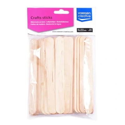 Afbeelding van Vaessen Creative Houten Popsicle Sticks, 80 stuks, 1,8 x 15 cm, Creëer 3D Artwork, Kunst en Ambachten voor kinderen, Home Decor meer, Natuurlijke berk, 50 cm