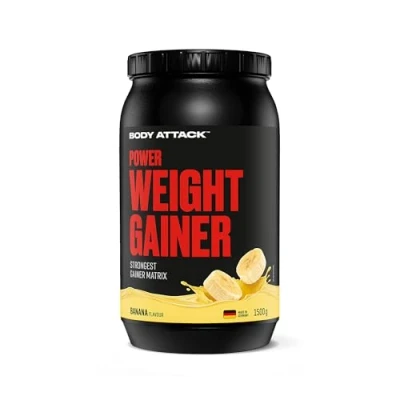 Afbeelding van Body Attack Power Weight Gainer, Banaan, 1.5 kg, 100% massabouw, koolhydraat eiwitpoeder om spieren op te bouwen met Wei eiwit, ideaal voor hardgainers.
