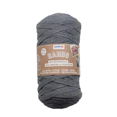 Afbeelding van GLOREX 5 1005 05 Banden macramé, superzacht textielgaren van 60% katoen/40% viscose, voor haken, breien, knopen en textieldesign, 250 g, ca. 125 m, grijs
