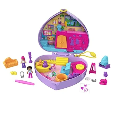 Afbeelding van ​Polly Pocket Shani Kunststudio Compacte Speelset, met micropoppen en een vriendje, 5 verrassingen, kleurverandering, 12 accessoires, verwisselfunctie, voor kinderen vanaf 4 jaar, HGT15