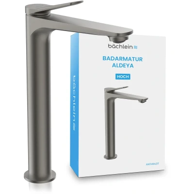 Afbeelding van Bächlein badkamerkraan Aldeya high in modern design, extra hoge ééngreepsmengkraan voor opzetwastafel met bevestigingsset, antraciet