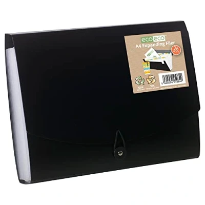 Afbeelding van eco A4 50% gerecycled 26 doorzichtige zak zwarte omslag accordeon uitbreidende bestandsorganisator documentmap gedrukte indextabs, zak, eco084