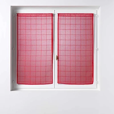 Afbeelding van douceur d&#039;intérieur, 1 paar gordijnen voor roede (2 x 60 90 cm), Eulalie rood, gezandstraald voile, fantasie