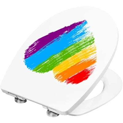 Afbeelding van Cornat Wc bril &quot;Rainbow&quot; klassieke witte look met regenboog decor onderhoudsvriendelijk thermoplast Quick up &amp; Clean functie softclosemechanisme/toiletbril/wc deksel / KSDSC107
