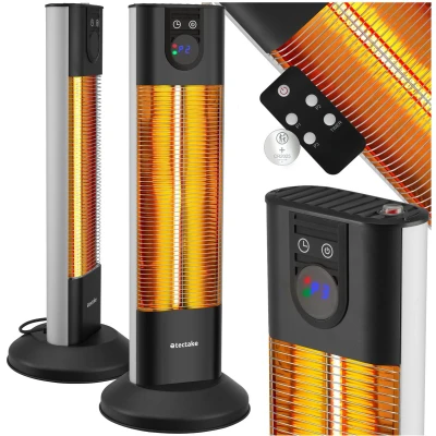 Afbeelding van tectake® Infraroodstraler met kantelbeveiliging en timer voor binnen buiten Elektrische ventilatorkachel badkamer Terras heater 3 vermogensniveaus Afstandsbediening LED display