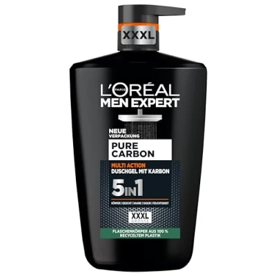 Afbeelding van L&#039;Oréal Men Expert XXXL 5 in 1 douchegel en shampoo voor mannen, douchebad het reinigen van lichaam, haar gezicht, heren lichaamsverzorging langdurige frisheid met carbon, pure