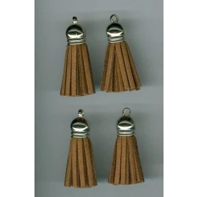 Afbeelding van Kwastjes tassel met cap suede licht bruin zilver 3CM 4 ST 12312 1203
