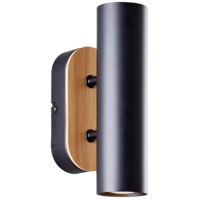 Afbeelding van Brilliant Wandlamp Niels zwart met hout 99774/76