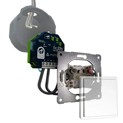 Afbeelding van PEHA led tastdimmer Matter 0 250W, inbouw, kleine inbouwdiepte, 2 draads en 3 draads, ECO DIM.10 + pulsdrukker