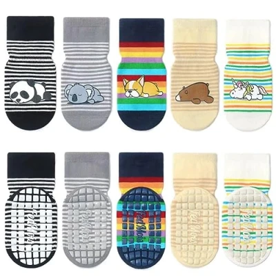 Afbeelding van FedMois 5 paar Baby kinderen sokken met anti slip grip sneaker onzichtbaar katoen, Dieren, 3 jaar